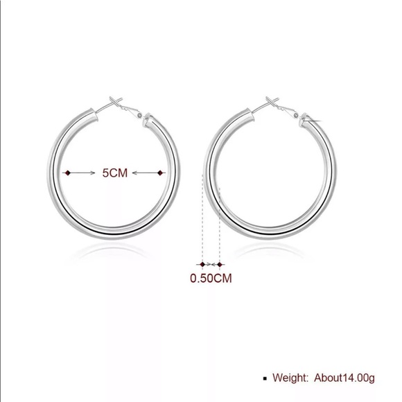 New Silver Large 50mm Round Circle Hoop Earrings - Picture 8 of 8